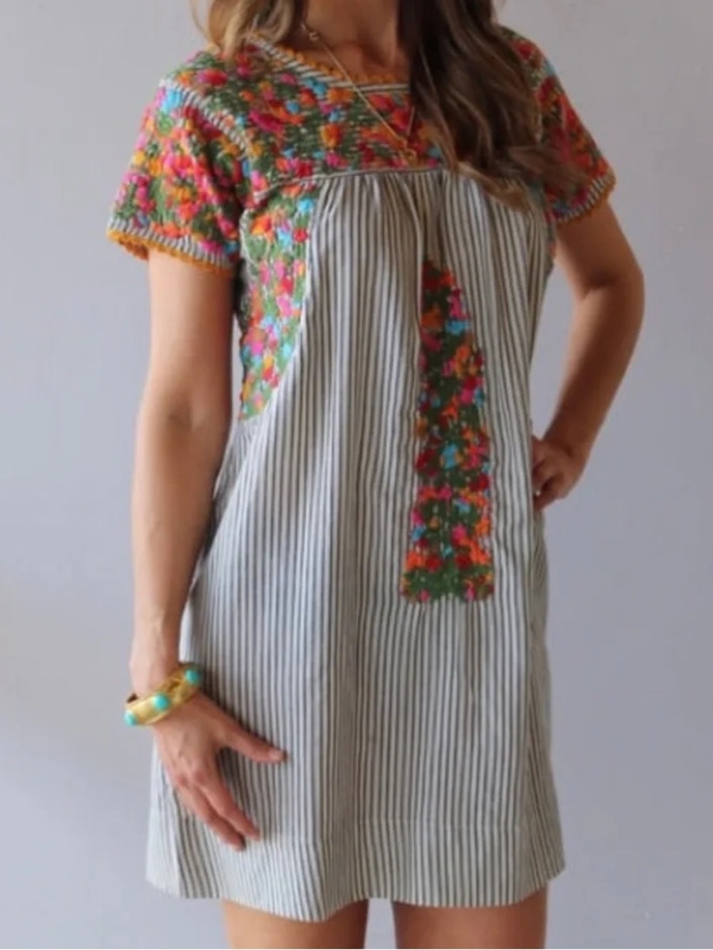 NWT Sister Mary Marylou Embroidered Floral Striped Women's Dress Large